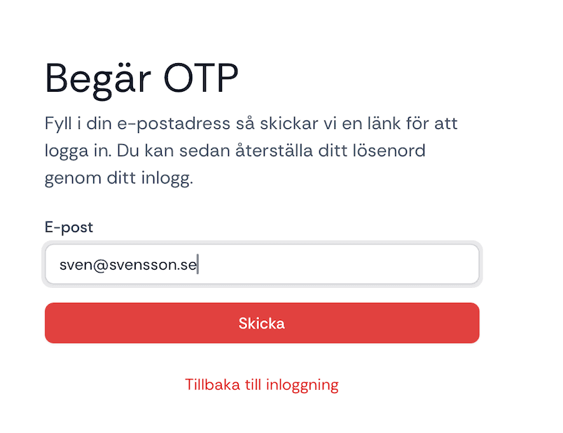 Inloggningssidan på DoldAdress med länken 'Har du glömt ditt lösenord?' markerad.